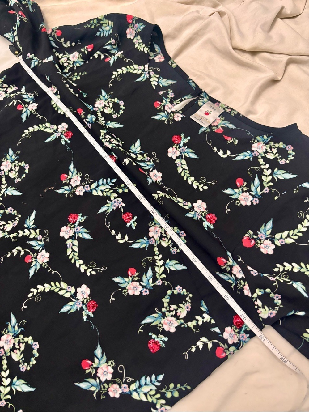 LC Lauren Conrad Black Floral Sequin Apple Peasant Blouse Large - Picture 4 of 10